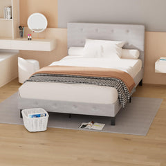 Jopassy Polsterbett 120/140×200 cm in Hellgrau mit Kopfteil und Lattenrost
