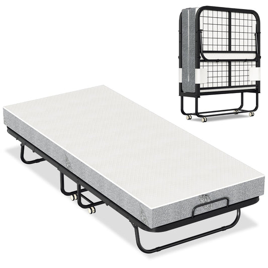 Jopassy Klappbett 90 x 200 cm mit 13 cm Matratze, klappbares Gästebett mit Rollen, bis 200 kg