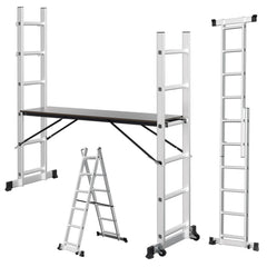 Jopassy 4 in 1 Alu Gerüst 2x6 Sprossen mit Arbeitsplattform Rollen bis 150 kg