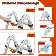 Jopassy Teleskopleiter 3,8 m Aluminium klappbar 1,9 x 1,9 m bis 150 kg