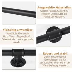 Jopassy Treppengeländer Handlauf Schwarz 100-300 cm Rundrohr für Innen und Außen