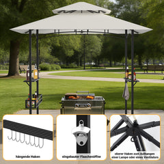 Jopassy Grillpavillon Beige 238 x 148 x 250 cm mit Seitenregalen für Garten BBQ