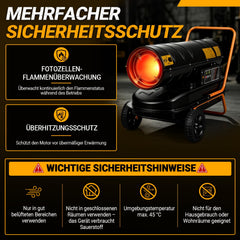 Jopassy Diesel Heizkanone 30 kW mit 38L Tank Thermostat Digitaldisplay und Rollen