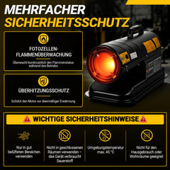 Jopassy Diesel Heizkanone 20 kW Bauheizer mit 22L Tank Thermostat und Digitaldisplay