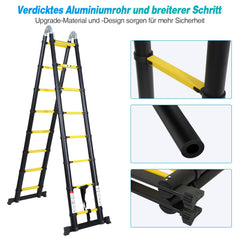 Jopassy Teleskopleiter 3,8 m Aluminium klappbar 1,9 x 1,9 m bis 150 kg