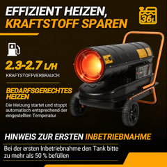 Jopassy Diesel Heizkanone 30 kW mit 38L Tank Thermostat Digitaldisplay und Rollen