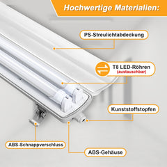 Jopassy LED Feuchtraumleuchte 120/150 cm IP65 für Garage und Werkstatt
