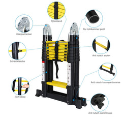 Jopassy Teleskopleiter 3,8 m Aluminium klappbar 1,9 x 1,9 m bis 150 kg