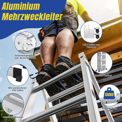 Jopassy Mehrzweckleiter Aluminium Klappleiter 7 in 1 mit Arbeitsplattform