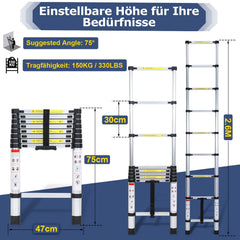 Jopassy Teleskopleiter Aluminium 2,6–5 m bis 150 kg für Haus und Garten