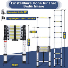 Jopassy Teleskopleiter Aluminium 2,6–5 m bis 150 kg für Haus und Garten