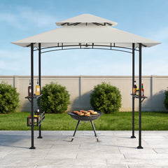 Jopassy Grillpavillon Beige 238 x 148 x 250 cm mit Seitenregalen für Garten BBQ