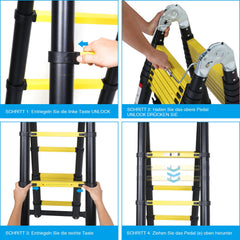 Jopassy Teleskopleiter 3,8 m Aluminium klappbar 1,9 x 1,9 m bis 150 kg