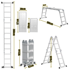 Jopassy Mehrzweckleiter Aluminium Klappleiter 7 in 1 mit Arbeitsplattform