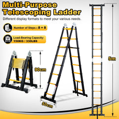 Jopassy Teleskopleiter 5 m klappbar Aluminium Ausziehleiter 150 kg