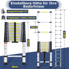 Jopassy Teleskopleiter Aluminium 2,6–5 m bis 150 kg für Haus und Garten