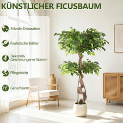 Jopassy Ficus Kunstpflanze 120/150 cm im Topf naturgetreu für Wohnzimmer Büro