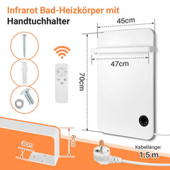 Jopassy Infrarotheizung 400/600W mit Thermostat Tuya App Fernbedienung und Handtuchhalter