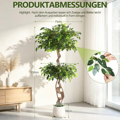 Jopassy Ficus Kunstpflanze 120/150 cm im Topf naturgetreu für Wohnzimmer Büro