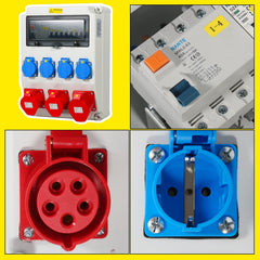 Jopassy Baustromverteiler 32A 400V mit FI Schutzschalter 2× CEE 16A 1× CEE 32A und 4× Schuko IP44