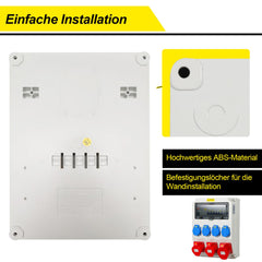 Jopassy Baustromverteiler 32A 400V mit FI Schutzschalter 2× CEE 16A 1× CEE 32A und 4× Schuko IP44