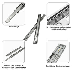 Jopassy Schubladenschienen Vollauszug 45 kg Soft Close Kugelführung