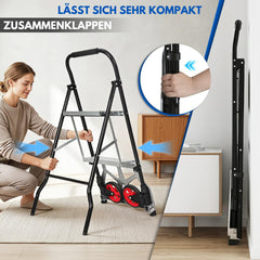 Jopassy 2 in 1 Sackkarre mit Trittleiter 2/3 Stufen Klappbar aus Stahl bis 150 kg