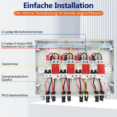 Jopassy PV Überspannungsschutz DC 1000V 32A für 1, 2 oder 4 Strings vorverdrahtet IP65