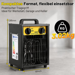 Jopassy Heizlüfter 2000/3000W Bauheizer mit Thermostat Kippschutz für 30 m²