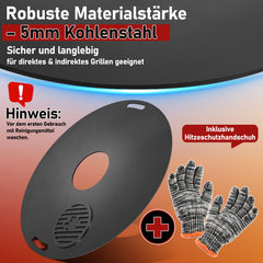 Jopassy Feuerplatte 80 cm aus 5 mm Carbonstahl mit herausnehmbarem Grilleinsatz