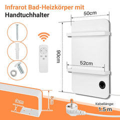 Jopassy Infrarotheizung 400/600W mit Thermostat Tuya App Fernbedienung und Handtuchhalter