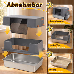 Jopassy Edelstahl Katzentoilette XXXL 71 × 51 × 43 cm mit hohem Rand