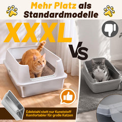 Jopassy Offenes Edelstahl Katzenklo XXXL 71 × 51 × 30 cm mit hohem Rand