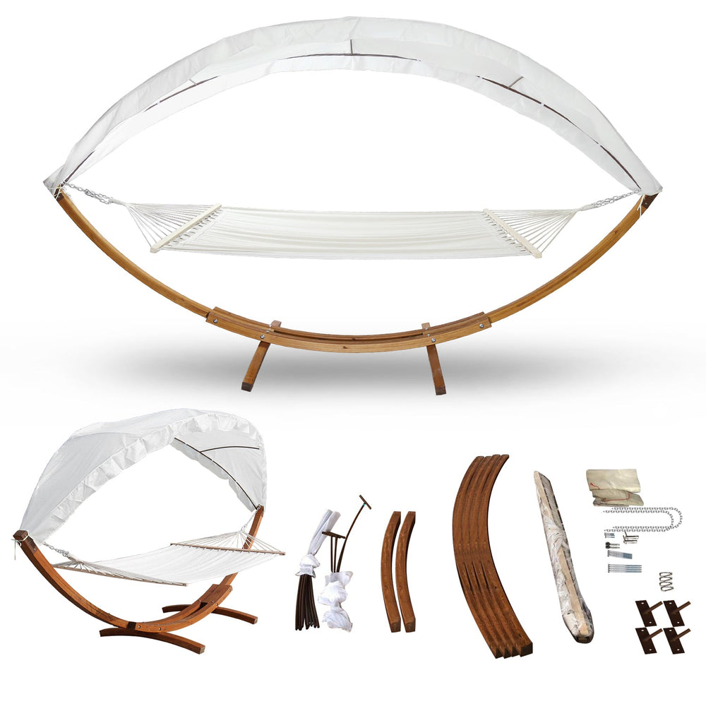 Jopassy Hängematten mit Gestell Outdoor Holz Hängematte mit Dach Hängemattengestell 200×150cm, Hängesessel 2 Personen Belastbarkeit 200kg