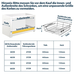 Jopassy Küchenschrank Auszug Korbauszug 30/40 50/60cm Teleskopschublade für Spülschrank