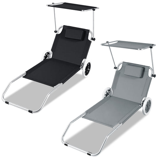 Jopassy 2-in-1 Aluminium Sonnenliege mit Rollen, Liegestuhl 5-Fach Verstellbarer Rückenlehne