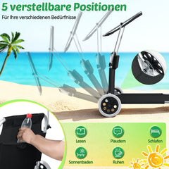 Jopassy 2-in-1 Aluminium Sonnenliege mit Rollen, Liegestuhl 5-Fach Verstellbarer Rückenlehne