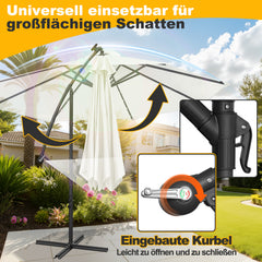Jopassy Sonnenschirm 300/350 cm, Ampelschirm mit LED Solar, Kurbelschirm Sonnenschutz