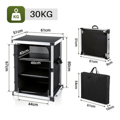 Jopassy Campingküche klappbar – faltbarer Campingschrank mit 3 Ablagen, 2 Netztaschen, Aluminiumrahmen & Tragetasche, mobiler Küchenschrank für Camping, Vanlife, Balkon & Garten