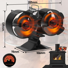 Jopassy Kaminventilator mit 8 Flügeln hitzebetrieben inkl. Magnet-Thermometer für Kaminofen
