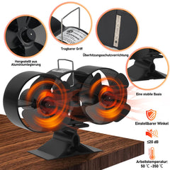 Jopassy Kaminventilator mit 8 Flügeln hitzebetrieben inkl. Magnet-Thermometer für Kaminofen