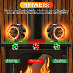 Jopassy Doppelseitiger Kaminventilator 12 Flügel ohne Strom mit Thermometer