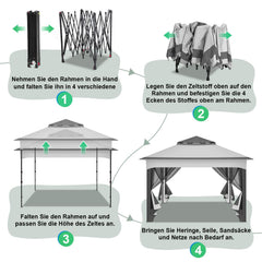 Jopassy Pavillon 3x3 m wasserdicht mit Moskitonetz und Doppeldach für Garten