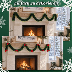 Jopassy Weihnachtsgirlande 10/12/15 m mit Deko-Schleifen für Innen und Außen