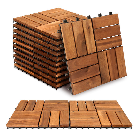 Jopassy Holzfliesen aus Akazienholz 30 × 30 cm, rutschfeste Klickfliesen für Balkon, Terrasse & Garten, 11 Stück = 1 m², Terrassenfliesen mit Kunststoff-Unterbau