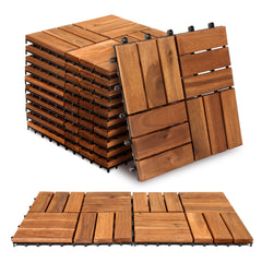 Jopassy Holzfliesen aus Akazienholz 30 × 30 cm, rutschfeste Klickfliesen für Balkon, Terrasse & Garten, 11 Stück = 1 m², Terrassenfliesen mit Kunststoff-Unterbau