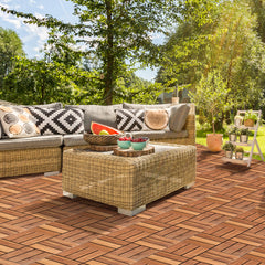 Jopassy Holzfliesen aus Akazienholz 30 × 30 cm, rutschfeste Klickfliesen für Balkon, Terrasse & Garten, 11 Stück = 1 m², Terrassenfliesen mit Kunststoff-Unterbau