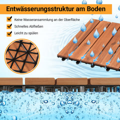 Jopassy Holzfliesen aus Akazienholz 30 × 30 cm, rutschfeste Klickfliesen für Balkon, Terrasse & Garten, 11 Stück = 1 m², Terrassenfliesen mit Kunststoff-Unterbau
