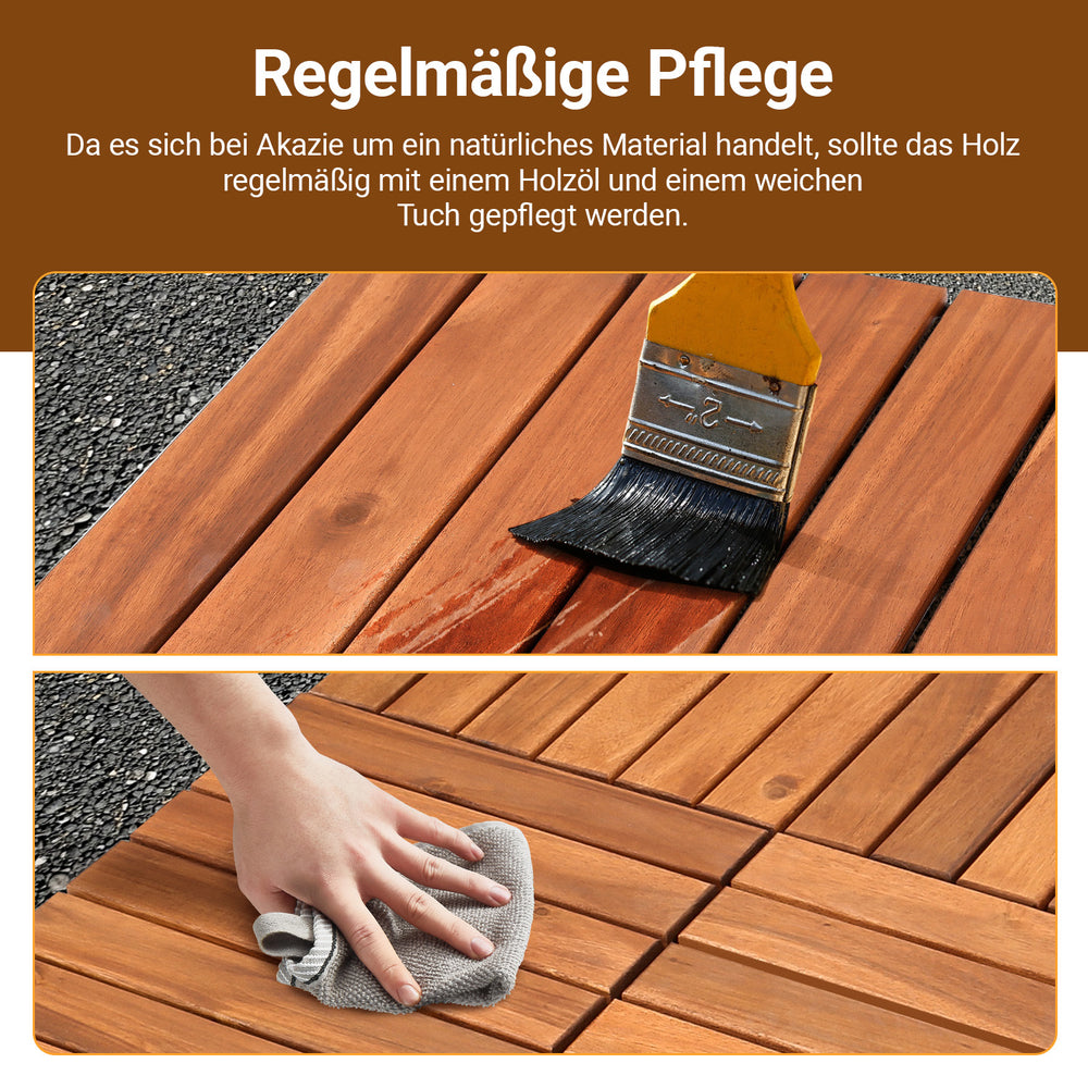 Jopassy Holzfliesen aus Akazienholz 30 × 30 cm, rutschfeste Klickfliesen für Balkon, Terrasse & Garten, 11 Stück = 1 m², Terrassenfliesen mit Kunststoff-Unterbau