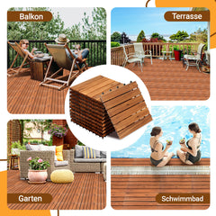 Jopassy Holzfliesen aus Akazienholz 30 × 30 cm, rutschfeste Klickfliesen für Balkon, Terrasse & Garten, 11 Stück = 1 m², Terrassenfliesen mit Kunststoff-Unterbau